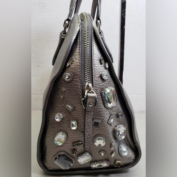 Kate Spade New York Riley gunmetal silver leather satchel laurel way rhinestones - Picture 4 of 8